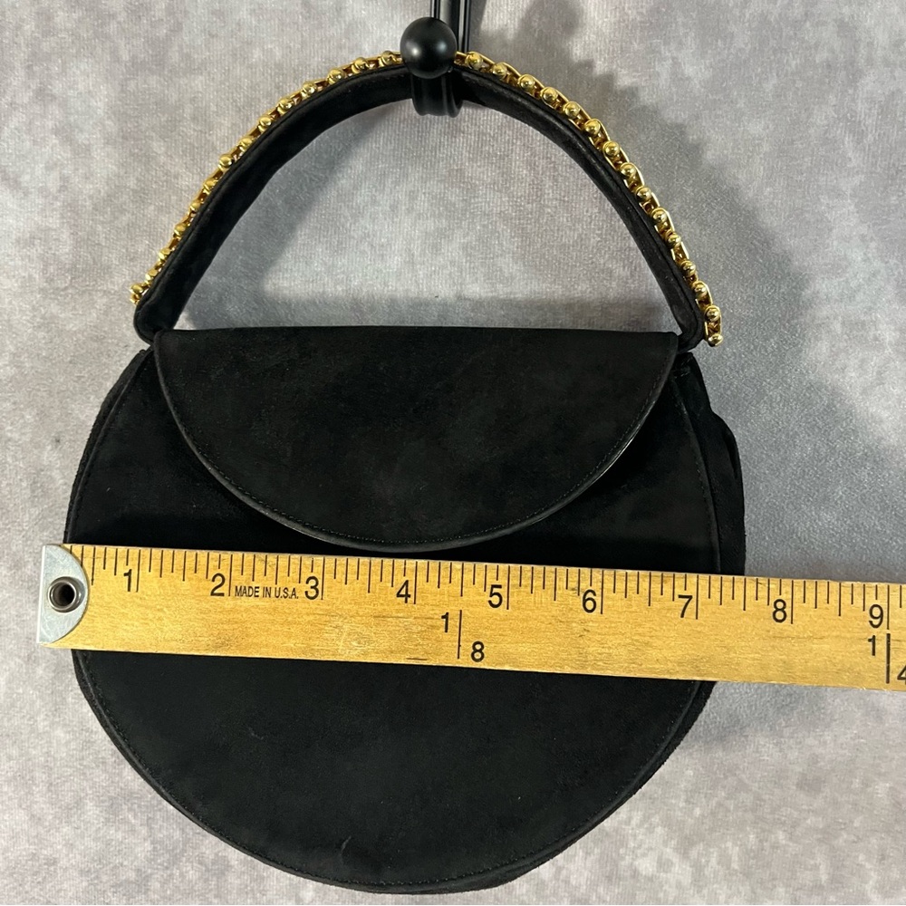 Pam Italian Hand Bag Black Velvet Gold Metal Accent Handle Evening Small Purse - Picture 8 of 11